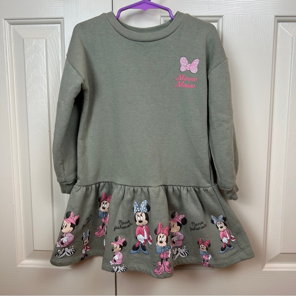 Disney Minnie Mouse Grey Graphic Long Sleeve Dress - Picture 1 of 7